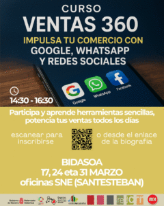 Salmenta ikastaroa 360: bultzatu zure merkataritza Google, Whatsapp eta Sare Sozialekin